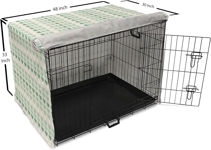 Lunarable Aquamarine Dog Crate Cover, Romantic Pattern with Heart Shapes in Rows, Easy to Use Pet Kennel Cover for Medium Large Dogs, 48 Inch, Champagne Laurel Green