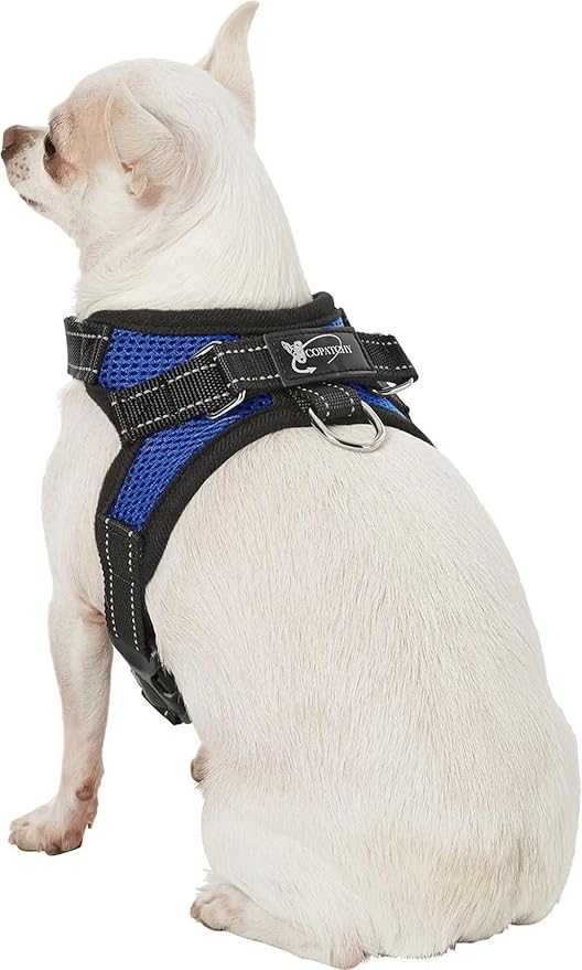 Dog Harness Small Sized Dogs - All Weather Mesh overhead adjustable no pull Vest Puppy reflective Harness with handle for Extra Small and Small Dogs by Copatchy - Harness (Blue) X-Small