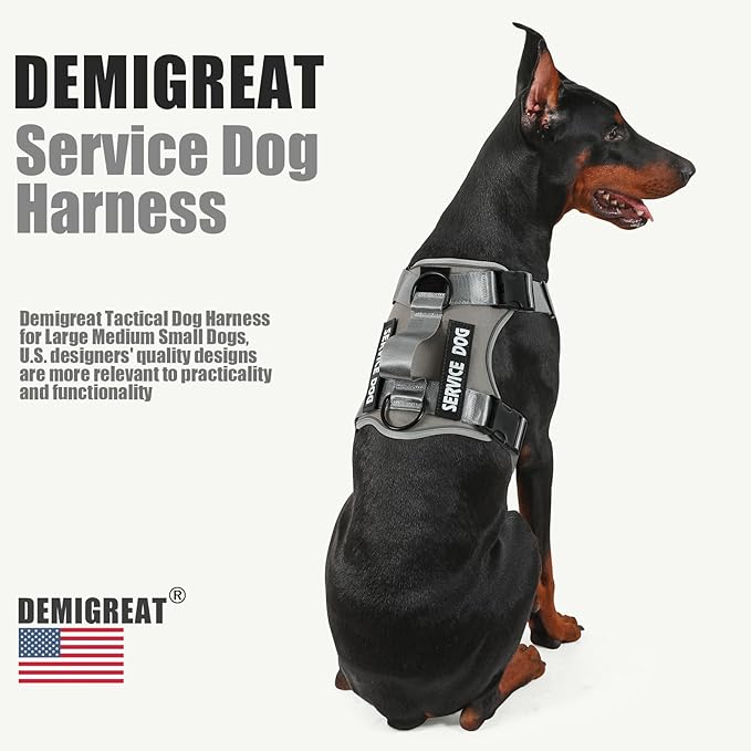 Demigreat Service Dog Harness, Reflective Dog Vest Harness with 5 PCS Patches, Adjustable Soft Oxford Pet Harness, Inner Layer Mesh, Easy to Control for Small Medium Large Dogs