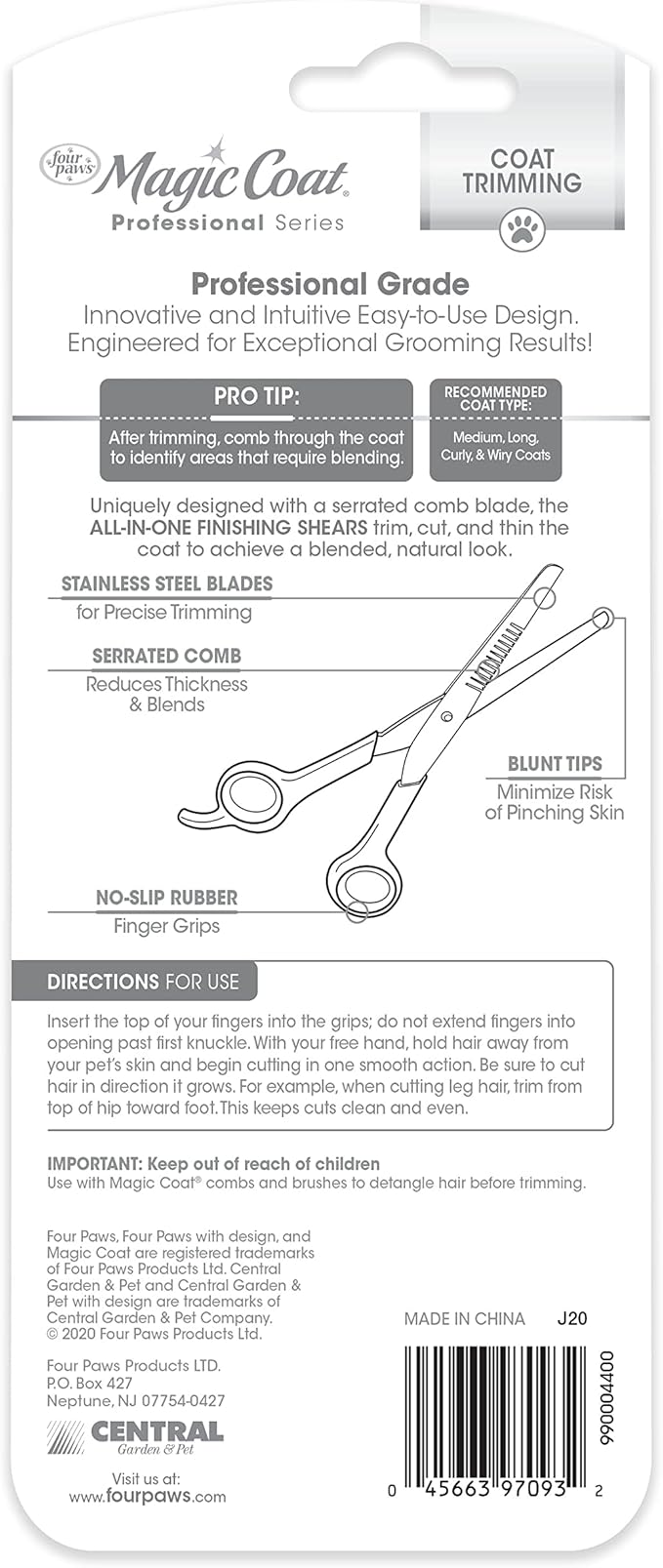Four Paws Magic Coat Professional Series All-in-One Finishing Shears for Dogs, Dog Grooming Scissors, 1 Count