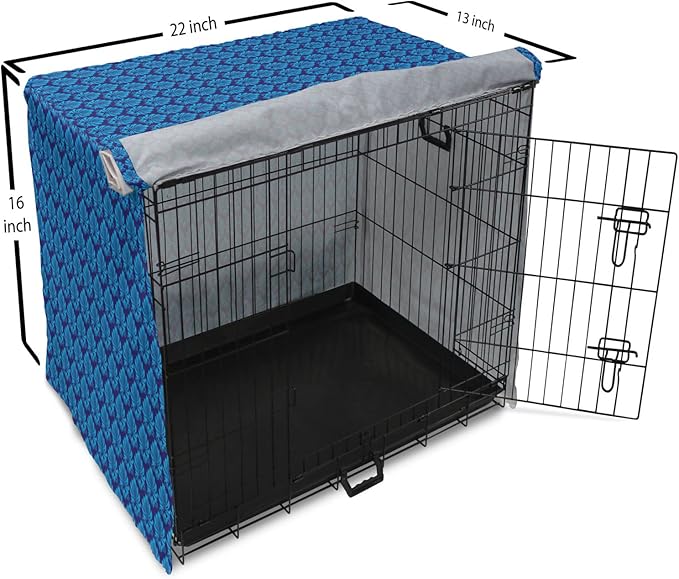 Lunarable Damask Blue Dog Crate Cover, Repeating Simplistic Pattern Rococo Inspired Royalty Essential Motif, Easy to Use Pet Kennel Cover for Small Dogs Puppies Kittens, 22 Inch, Indigo and Sky Blue