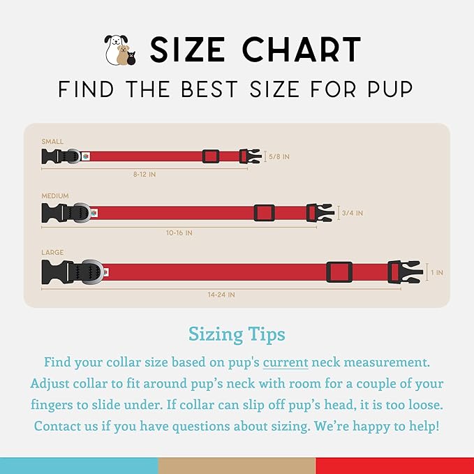 Dog Collar, Lightweight, Heavy Duty Dog Collar with Buckle, Fabric Pet Collar, Breathable & Adjustable Puppy Collar, Dog Collars for Small Dogs (Red, Small - 8-12 Inch) - Wildebeest