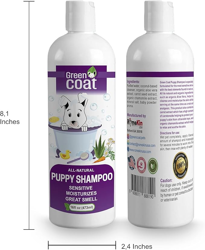 Natural Shampoo for Puppy |Formulated for The Most Sensitive Skin | 100% Natural Ingredients | Protects Your Puppy's Skin | Made in The USA | 16fl oz 473 ml.