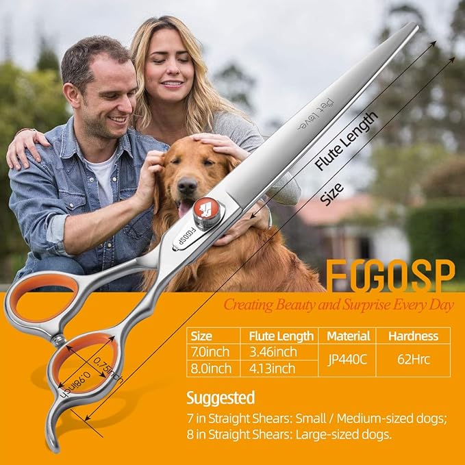 Professional 8'' Straight Dog Grooming Scissors Long Large Grooming Shears for Dogs Pet Japan 440C Right Handed Dog Hair Cutting Scissors for Poodle