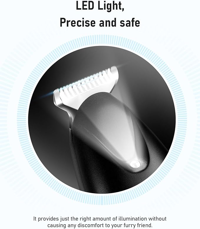 Dog Paw Trimmer with LED Light, Rechargeable Cordless Dog Clippers with Wider Blade for Grooming Pet's Paw Pad, Low Noise 2 Speed Electric Cat Hair Shaver for Small Areas