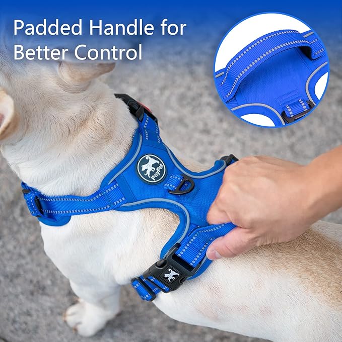 PoyPet No Pull Dog Harness, No Choke Reflective Dog Vest, Adjustable Pet Harnesses with Easy Control Padded Handle for Small Medium Large Dogs(Royal Blue,M)