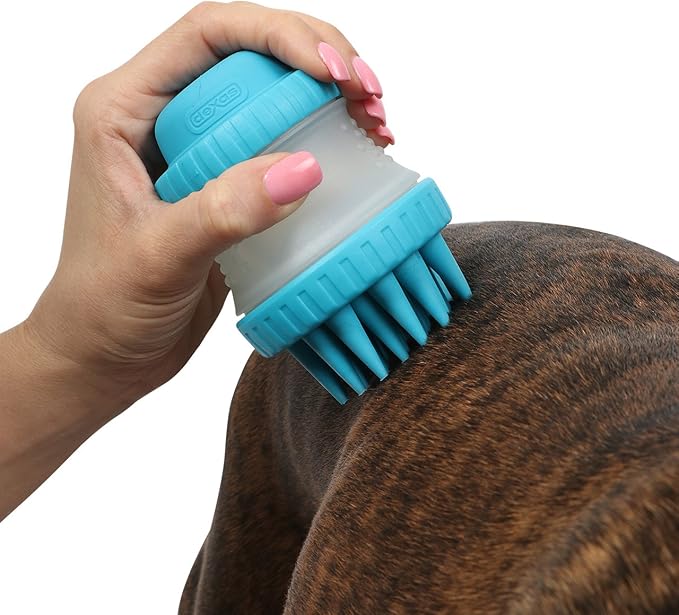 Dexas ScrubBuster Silicone Dog Washing Brush with Built-in Shampoo Reservoir, Pink