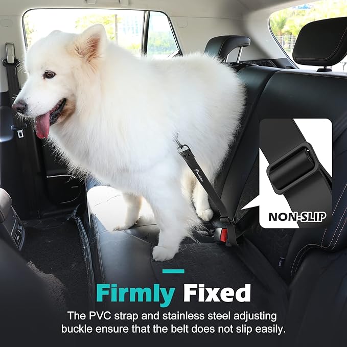 Pawaboo Dog Car Seatbelt, Universal Pet Safety Belt, Chew-Proof Dog Car Restraint with Adjustable Strap, Nylon Woven Belt & PVC Shell Dog Seatbelt Harness, Dog Leash with 360° Hook, 20 in, Black
