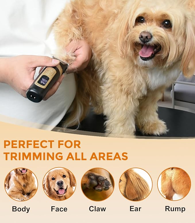 Dog Clippers for Grooming, 4-Speed & LCD, Low Noise Electric Trimmer for Grooming, Cordless Rechargeable Dog Hair Clippers, Super Quiet for Pets with Thick or Heavy Coats(C95)