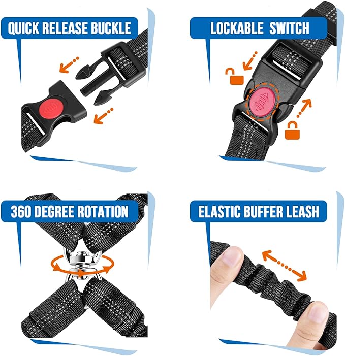 Lukovee Double Dog Seat Belt, New Dual Pet Car Headrest Restraint Safety Seatbelt No Tangle Dog Leash Duty Adjust Elastic Bungee Puppy Lead Splitter Connect Harness in Vehicle Travel,Black,2 Pcs