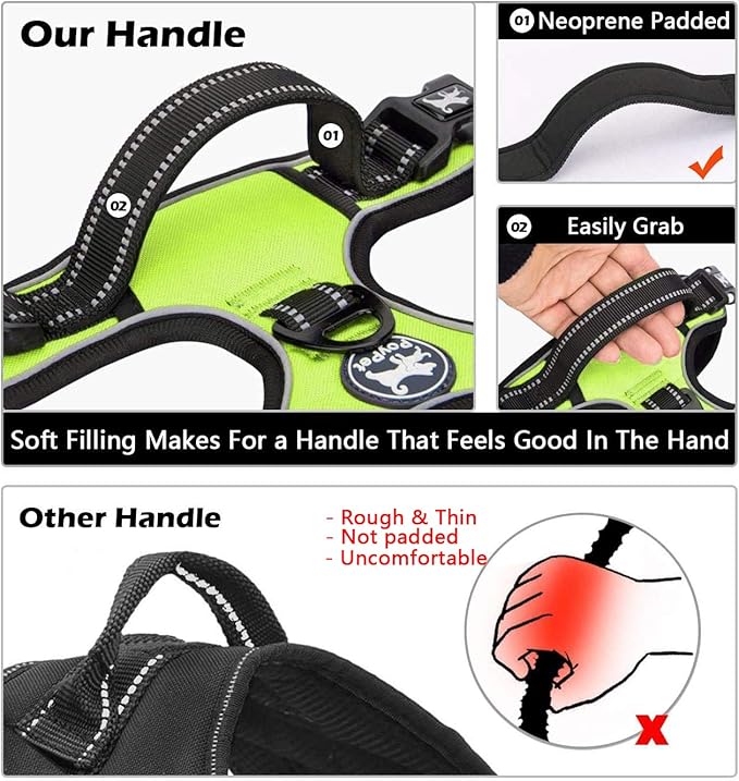 PoyPet No Pull Dog Harness, No Choke Front Clip Dog Reflective Harness, Adjustable Soft Padded Pet Vest with Easy Control Handle for Small to Large Dogs(Green,S)