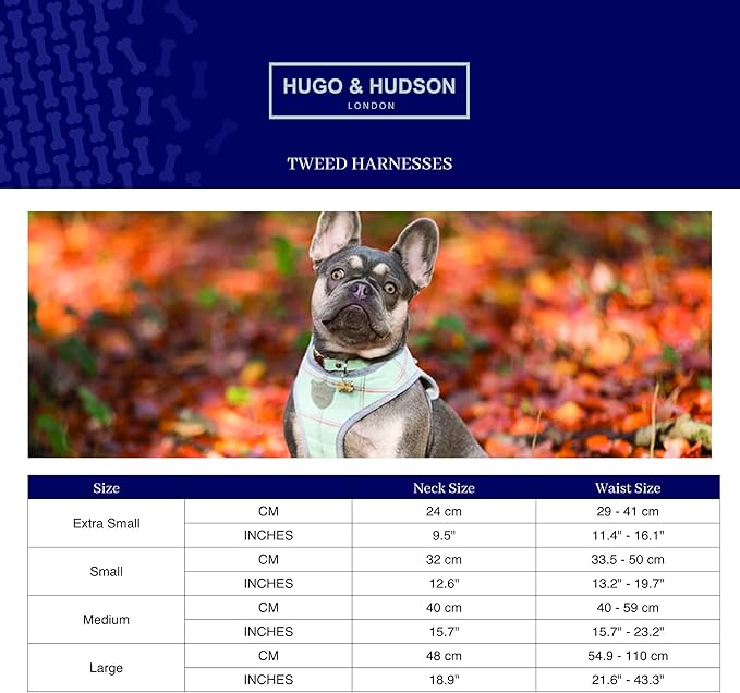 HUGO & HUDSON Dog Harness, No-Pull Anti Choke Tweed Harness Vest, Navy Herringbone, XS