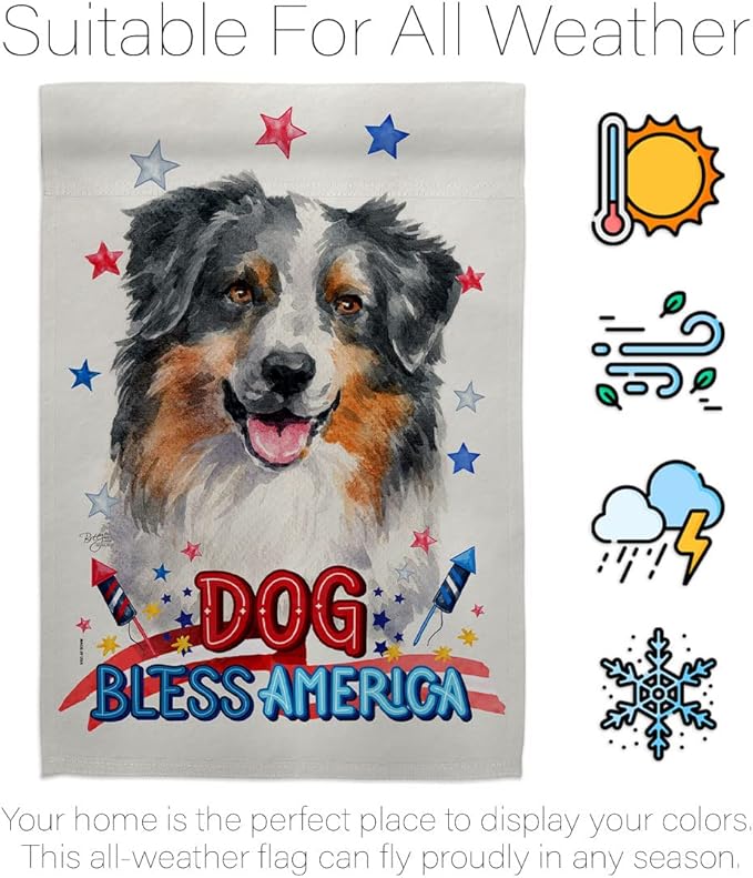 Breeze Decor Patriotic Australian Shepherd Garden House Flag-Kit Dog Puppy Spoiled Paw Canine Fur Pet Nature Farm Animal Creature Decoration Banner Small Yard Gift Double-Sided, Made in USA