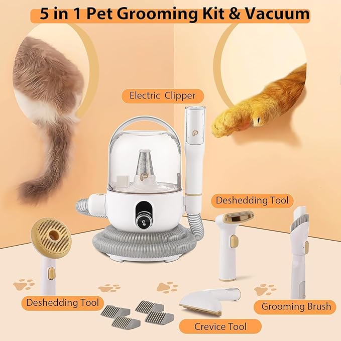 Pet Grooming Vacuum,Pet Grooming Kit & Vacuum Suction 99% Pet Hair,Dog Vacuum for Shedding Grooming,Pet Grooming Vacuum for Dogs&Cats,5 in-1 Pet Grooming Kit,Dog Hair Remover