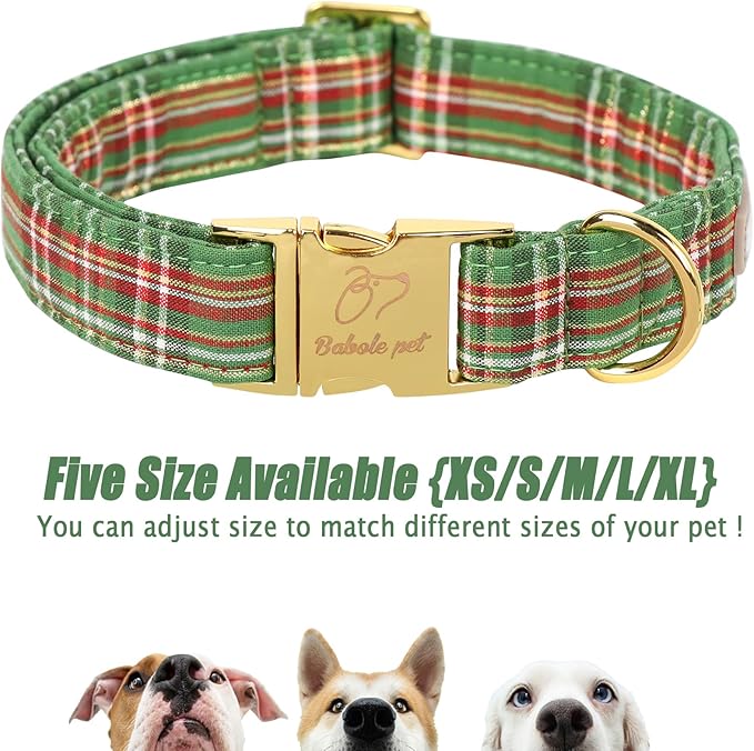 Christmas Dog Collars for Large Dog,Green Dog Collar with Safety Metal Buckle Adjustable Puppy Collars for Small Medium Dog,Boy&Girl&Male&Female Dog Gift,L-16-24"