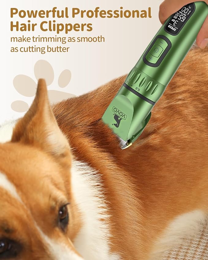 Vovo Dog Hair Clippers 3-Speed Heavy Duty Cordless Electric Dog Grooming Kit (Green)