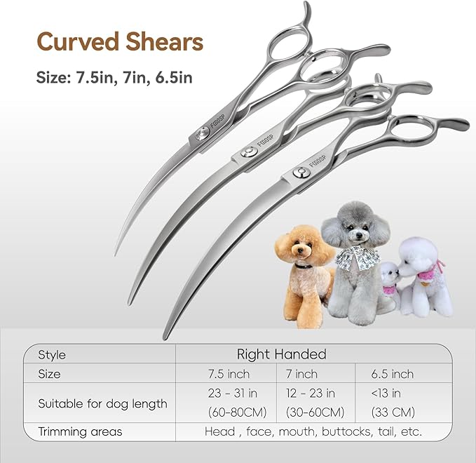 Professional 45°Curved Grooming Scissors for Dogs 7.0 in Big Arc Curved Shears for Professional Groomer Japan VG10 High-carbon Steel Right Hand Matte