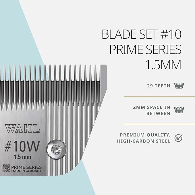 WAHL Pro Animal Wide Prime Series Blades - Professional Fine Tooth Pet Clipper for Horse, Cat & Dog Grooming - Made from High-Carbon Steel - #10W, 1.5mm