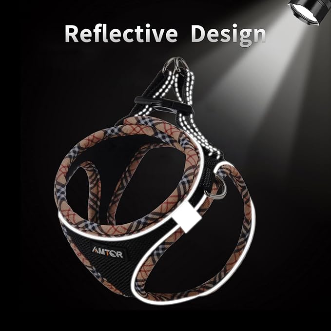 AMTOR Small Dog Harness with Leash Set, No Escape Easy Walk Puppy Harnesses for Training Walking, Step-in Reflective Soft Dogs Vest for XS S Medium Extra-Small Large Sized Dog(BlackYellow,M)