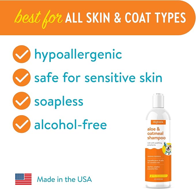 Everyday Aloe & Oatmeal Shampoo – Piña Colada Scent (16oz) | Nourishing Shampoo for Dogs and Cats Rich with Soothing Emollients | Alcohol-Free, Soapless & Tearless