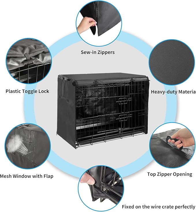 Small Dog Cage Cover 24 Inch Dog Crate Cover, Puppy Crate Covers Small Dog Kennel Cover for Wire Cage with1 2 3 Doors, Indoor Waterproof 600D Oxford Fabric Black