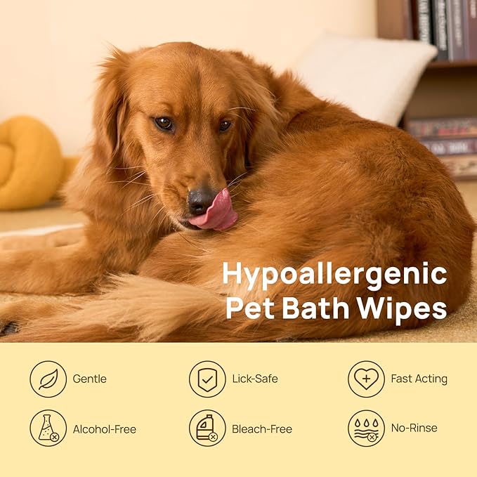 HICC PET Cleaning Deodorizing Bathing Wipes for Dogs & Cats, Hypoallergenic Dog Cleaning Glove Wipes, Nourishing & Grooming Fur, Cat Cleaning Wipes Remove Odor