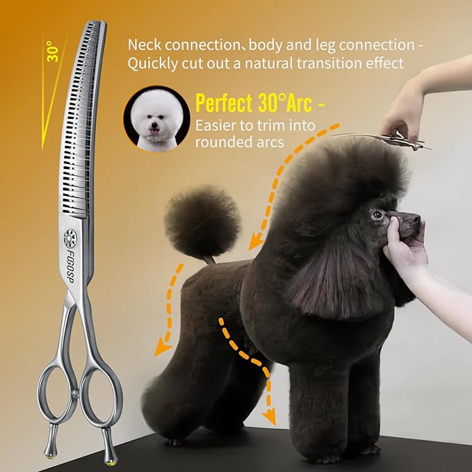 Professional 3D Curved Chunkers Dog Grooming Scissors 7.5'' Curved Thinning Shears for Dogs Pet 48 Teeth Japan VG10 Sharp and Durable