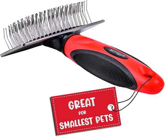Mini Brush for Dogs and Cats - Coated Tips Massage Skin - Long Pins Remove Mats, Tangles in Long and Poodle Fur