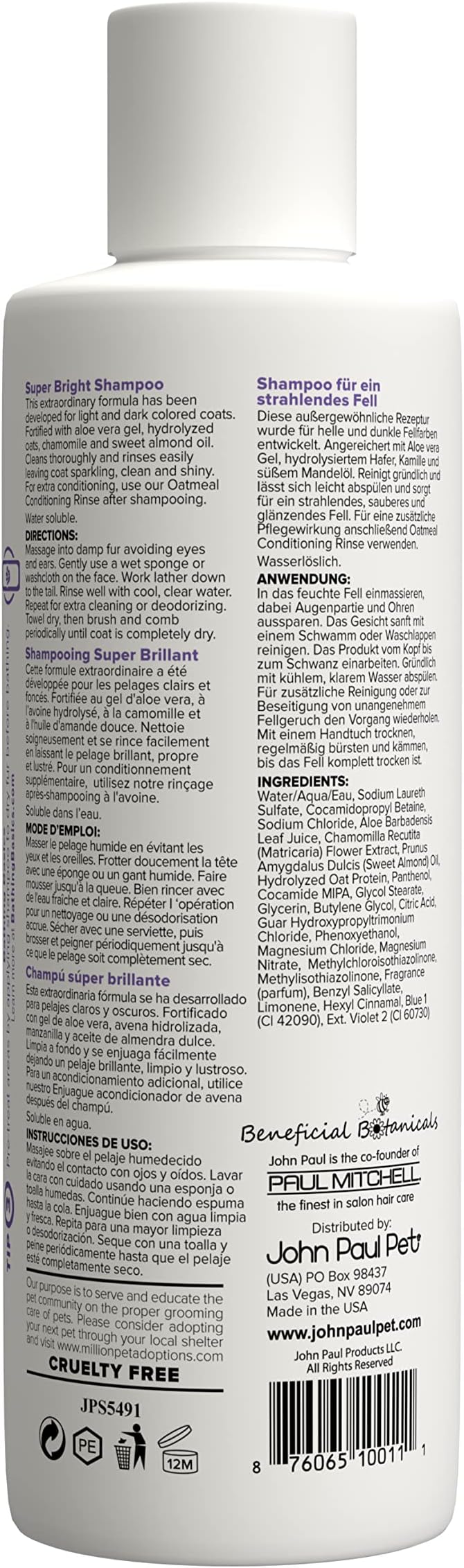 John Paul Pet Super Bright Shampoo, Highlighting Formula for Dogs and Cats, 16 fl. oz.