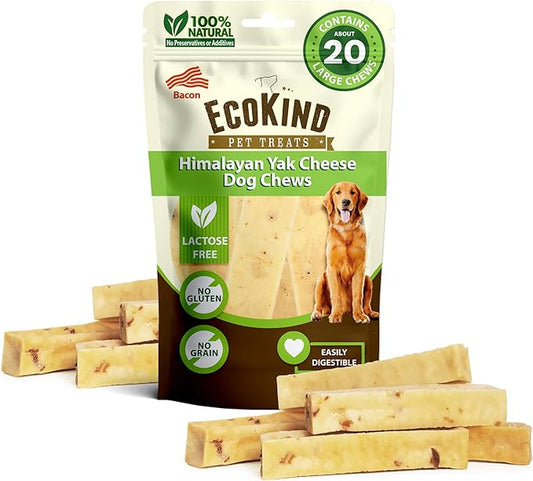 EcoKind Premium Gold Yak Cheese Himalayan Dog Chews, Dog Treats Large Breed, All Natural, High Protein Dog Chew, Bacon, Large - 20+ Chews (5 lbs)