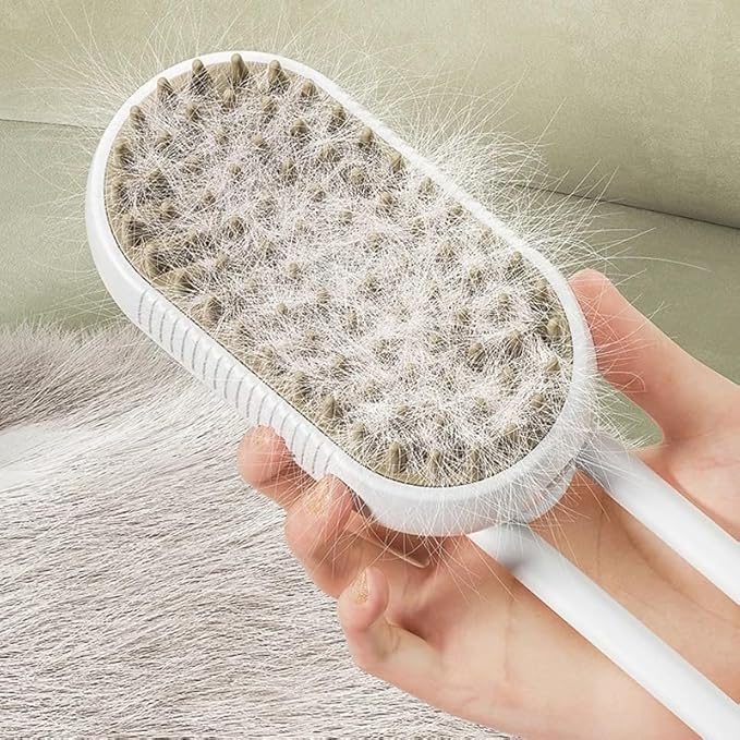 Pet Grooming Steam Brush for Dogs and Cats, Rechargeable Pet Hair Brush, Soft and Comfortable Bathing Brush for Shedding and Cleaning, Suitable for Long/Short Hair (Olive)