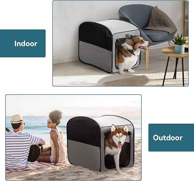 Petsfit Portable Dog Crate，Pop Up Dog Crate for Medium Dogs，Waterproof Pet Cage Dog Kennel for Indoor/Outdoor，Lightweight Dog Carrier for Travelling，Grey