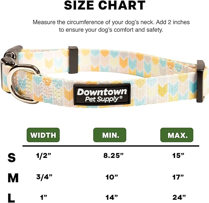 Downtown Pet Supply - Best, Cute & Fancy Dog Collar - Lightweight Adjustable Dog Collar with Quick Buckle & D-Ring - Hand Wash Safe - Chevron - L - Large Dog Collar