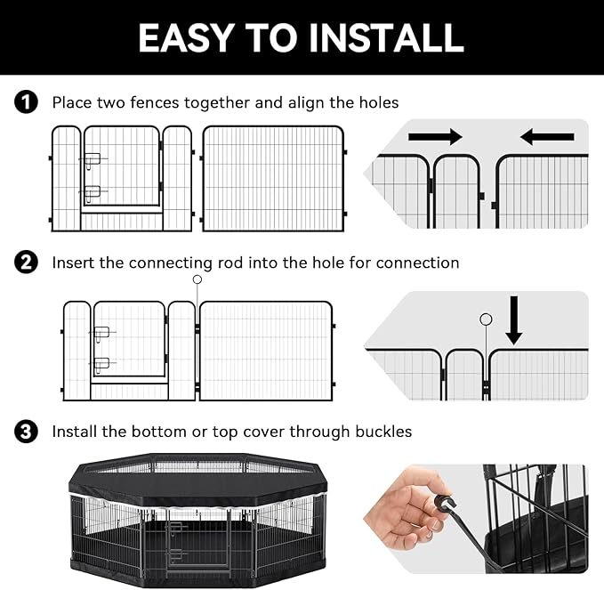PJYuCien Dog Playpen Plus Storage Bag for Camping, 32" H Dog Pen with Extra Hard Bottom and Top，Heavy Duty Foldable Puppy Playpen for Puppies/Small and Medium Dogs, 8 Panels