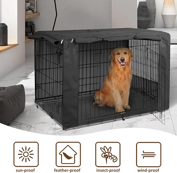 HiCaptain Dog Crate Cover for 42 Inches Wire Crates, Heavy-Duty Polyester Indoor Dog Kennel Cover Universal Fit for 1 2 Doors Standard Metal Cage (Black)