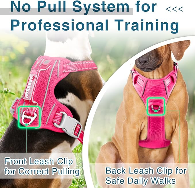 BARKBAY Dog Harness No Pull with ID Tag Pocket - Heavy Duty, Reflective, Easy Control for Large Dogs (Pink,S)