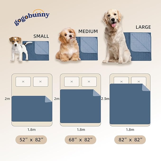 gogobunny 100% Double-Sided Waterproof Dog Bed Cover Pet Blanket Sofa Couch Furniture Protector for Puppy Large Dog Cat, Reversible (82x102 Inch (Pack of 1), Dark Blue/Light Blue)