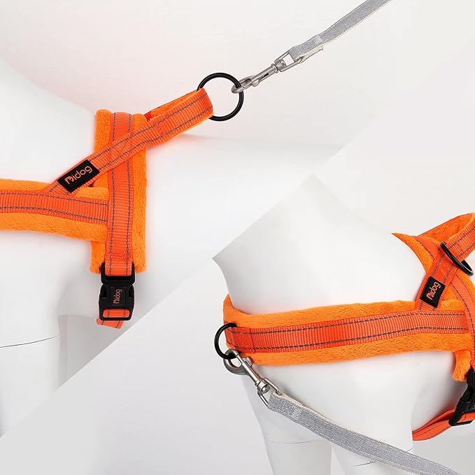 Didog Soft Flannel Padded Dog Vest Harness,Escape Proof/Quick Fit Reflective Dog Strap Harness, Easy for Training Walking(L:Chest 26-31", Orange)