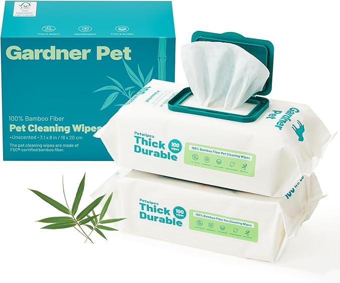 Gardner Pet Bamboo Dog Wipes for Paws and Butt, Dog Face Wipes Cleaning Deodorizing, Soothing Anal Gland Pets Wipes with Coconut Oil, Extra Thick Cat Wipes, Puppy Wipes, Unscented 200 Count