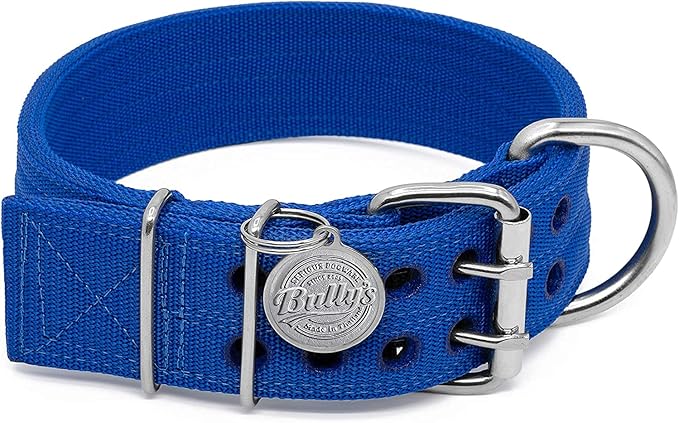 Pit Bull Collar, Dog Collar for Large Dogs, Heavy Duty Nylon, Stainless Steel Hardware (Medium, Sapphire Blue)