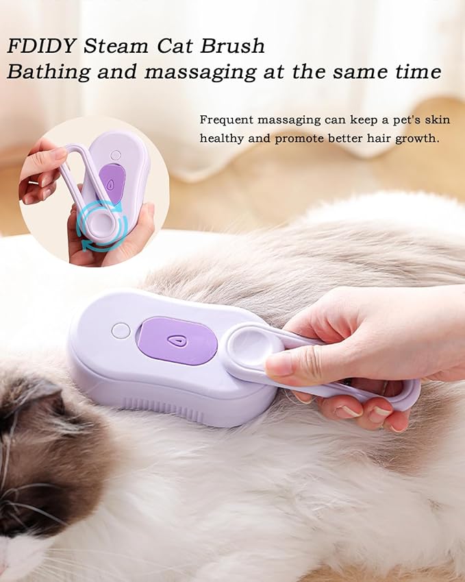 Cat Steam Brush for Shedding - 4 in 1 Cat Brush with Steam Anti-Static, Massaging & Shedding Comb – All-In-One Pet Grooming and Cleaning, Purple