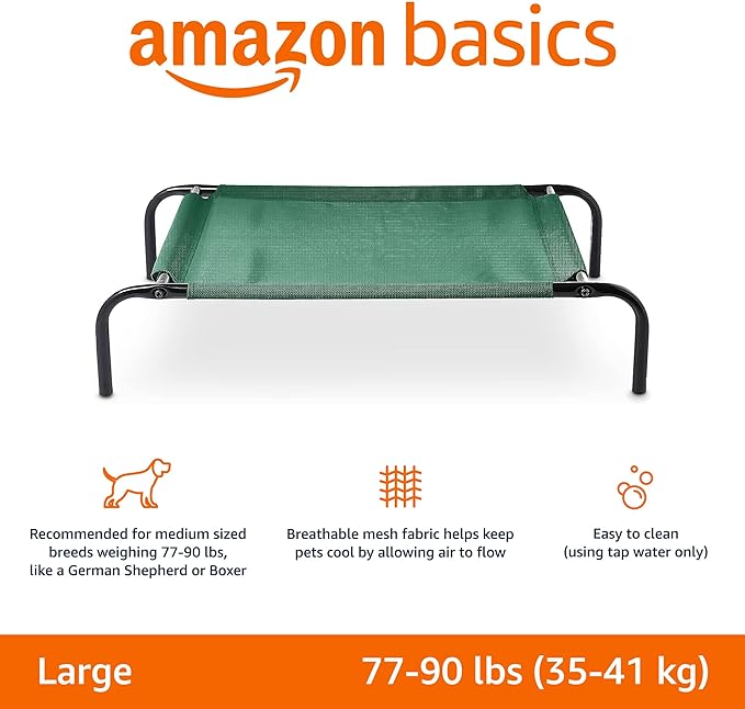 Amazon Basics Cooling Elevated Pet Bed, Large (51 x 31 x 8 Inches), Green