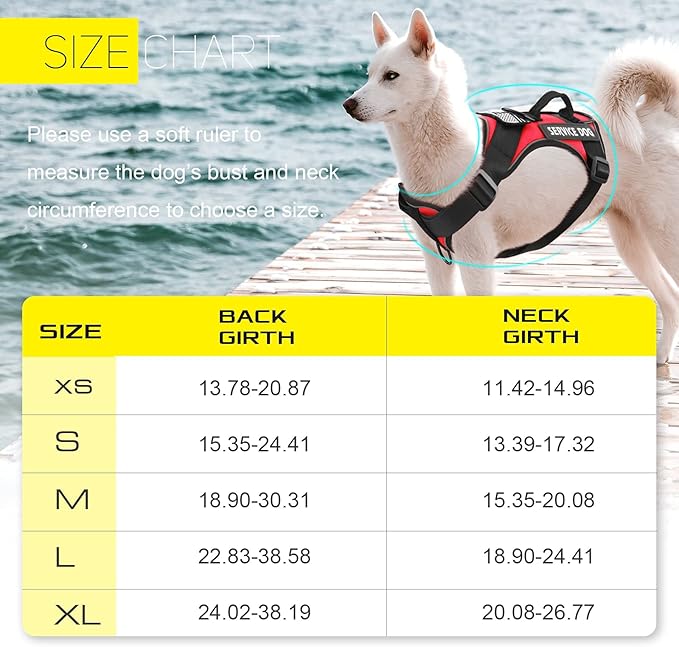 Demigreat Service Dog Harness, Reflective Dog Vest Harness with 5 PCS Patches, Adjustable Soft Oxford Pet Harness, Inner Layer Mesh, Easy to Control for Small Medium Large Dogs