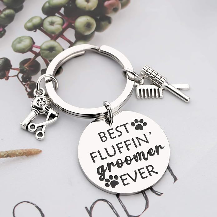 Dog Groomer Jewelry Dog Groomer Gift Dog Grooming Jewelry Pet Groomer Gift Best Fluffin' Groomer Ever Keychain