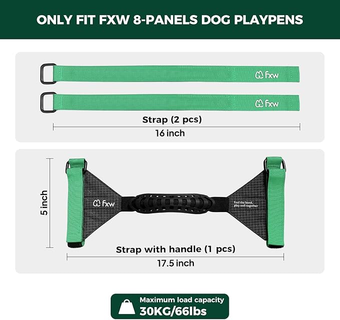 FXW Easy-Carry Straps, Fit 8-Panel of All Heights Dog Playpen, Designed for RV Trips, Green│Patent Pending