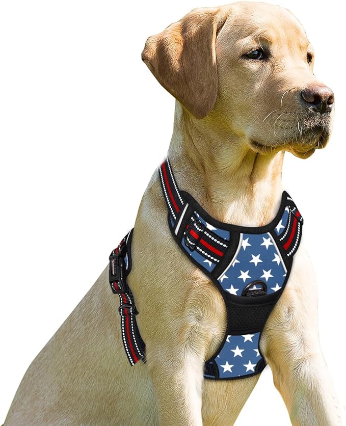 BARKBAY No Pull Dog Harness Front Clip Heavy Duty Reflective Easy Control Handle for Large Dog Walking(Star,L)
