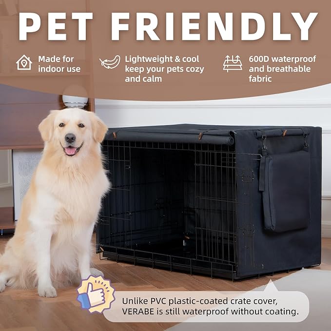 600D Dog Crate Cover, Waterproof Pet Kennel Cover with Storage Bag Cover Fit for 36 Inch Wire Crate Dog Cage, 36 Inches, Black