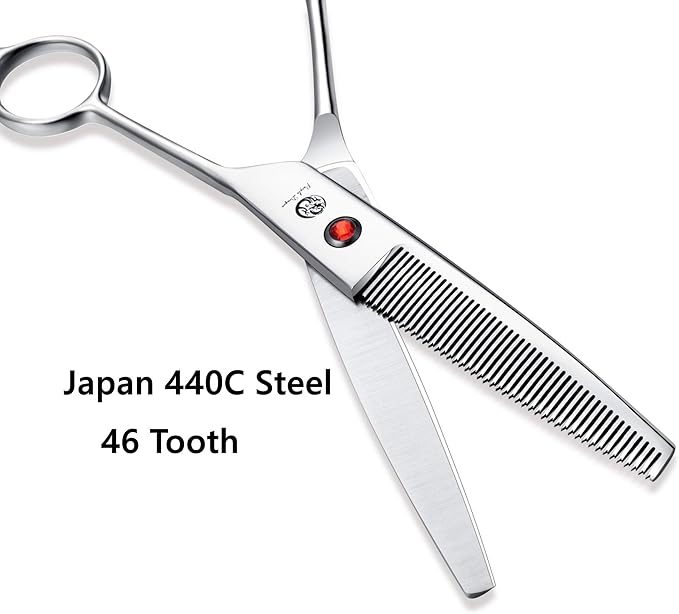 Purple Dragon 6.5" 46 Tooth Professional Pet Grooming Scissors - Dog Thinning/Blending Shears - Animal Hair Trimmer for Pet Groomer or Family DIY