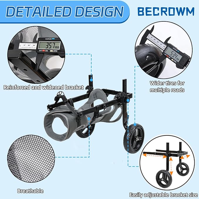Small Dog Wheelchair for Back Legs, Light Weight Dog&Cat&Pets Wheelchair Cart with Disabled Hind Legs Walking, Adjustable Doggy Wheelchair Cart with Wheels for Back Legs