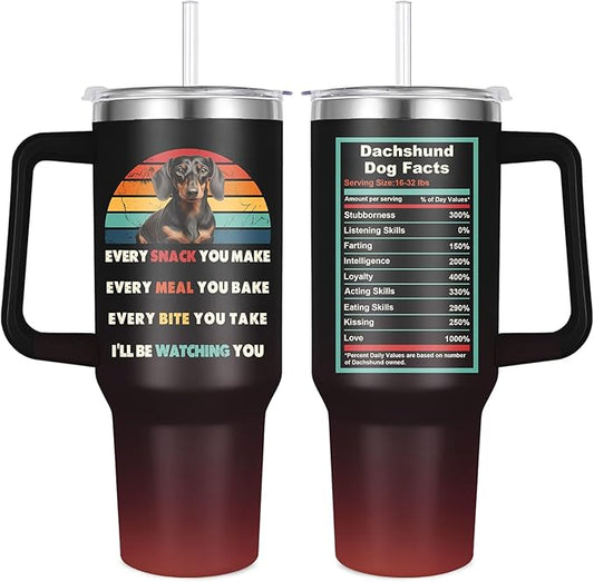 Dachshund Tumbler for Dog Owner Gift,Dachshund Water Bottle with Handle Insulated Reusable Stainless Steel 40oz (Dachshund)